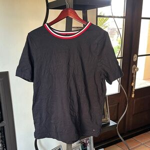 Tommy Hilfiger Black Short Sleeve Tee with Red and White Accents